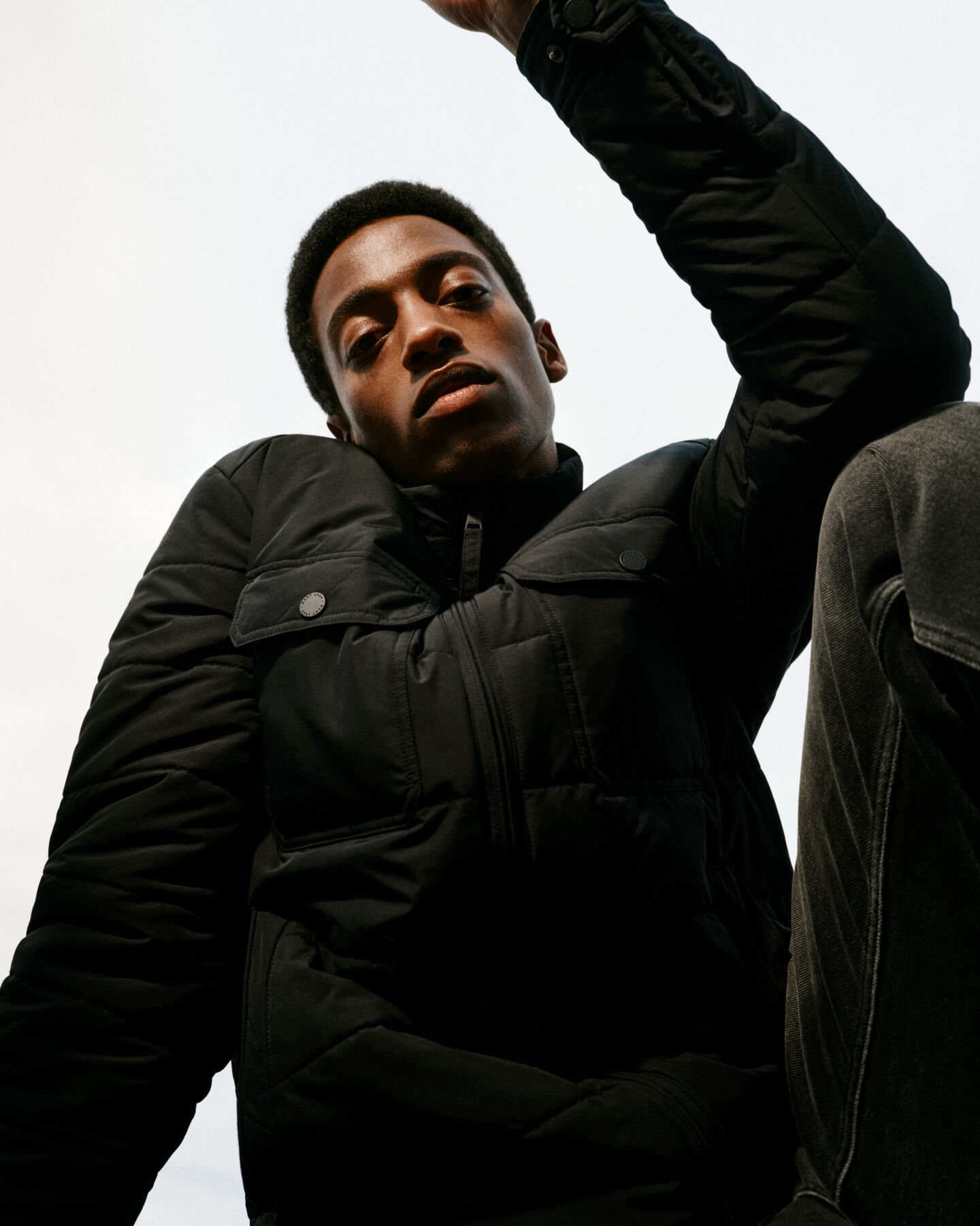 Man wearing Channel Quilted Windcheater in black