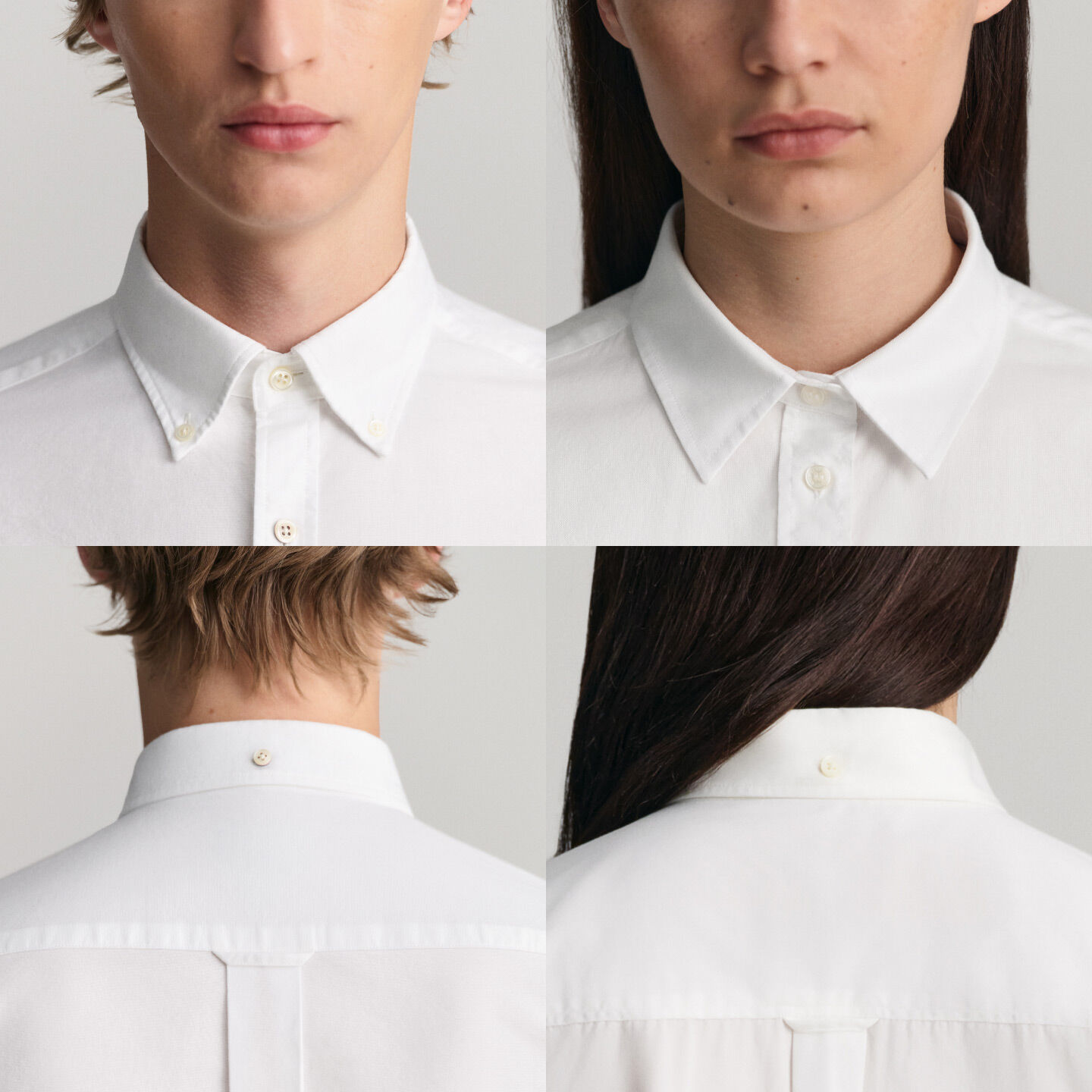 Shirt collars man and woman shot from the front and back