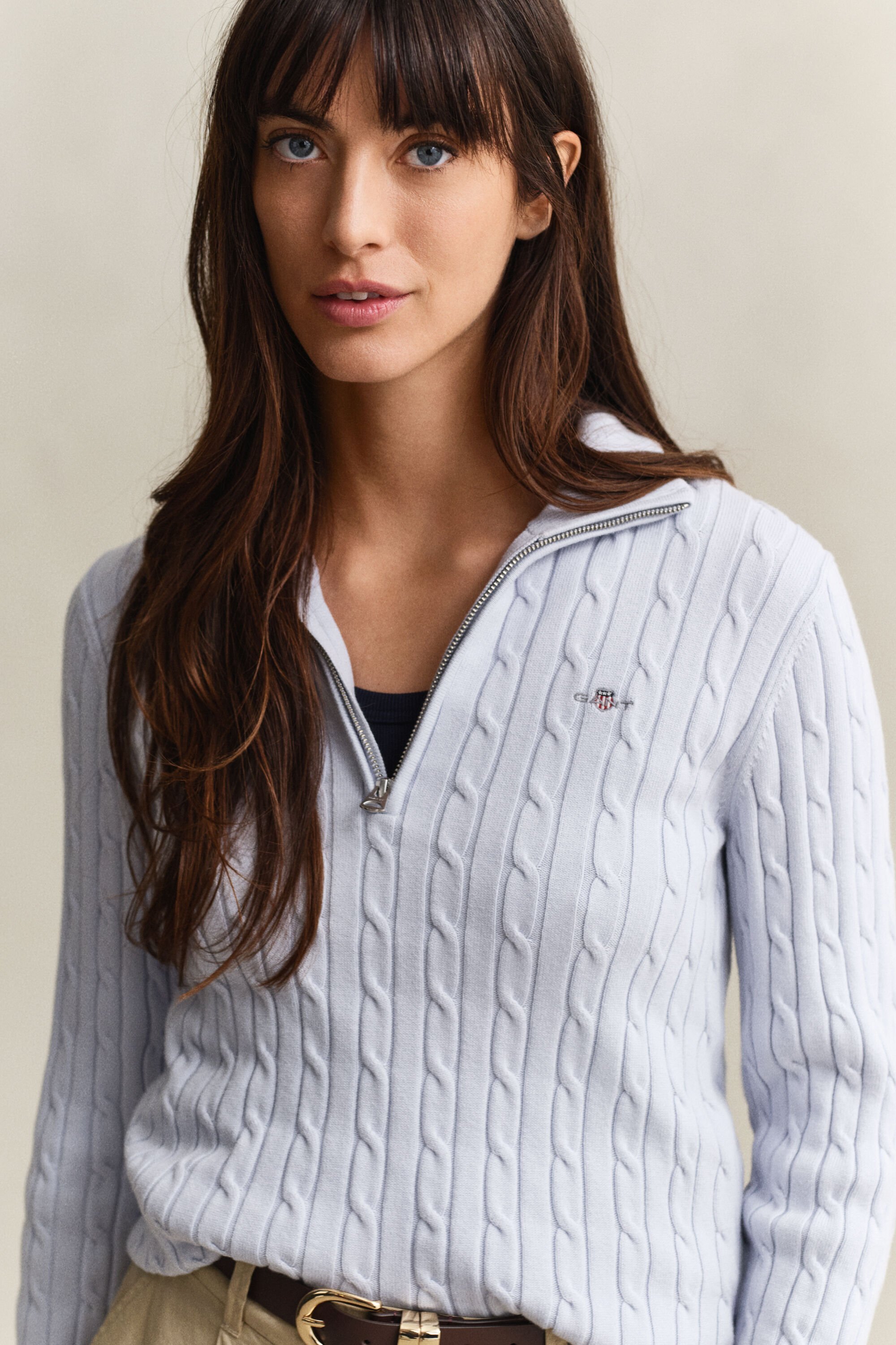 Pull à demi-zip en maille torsadée