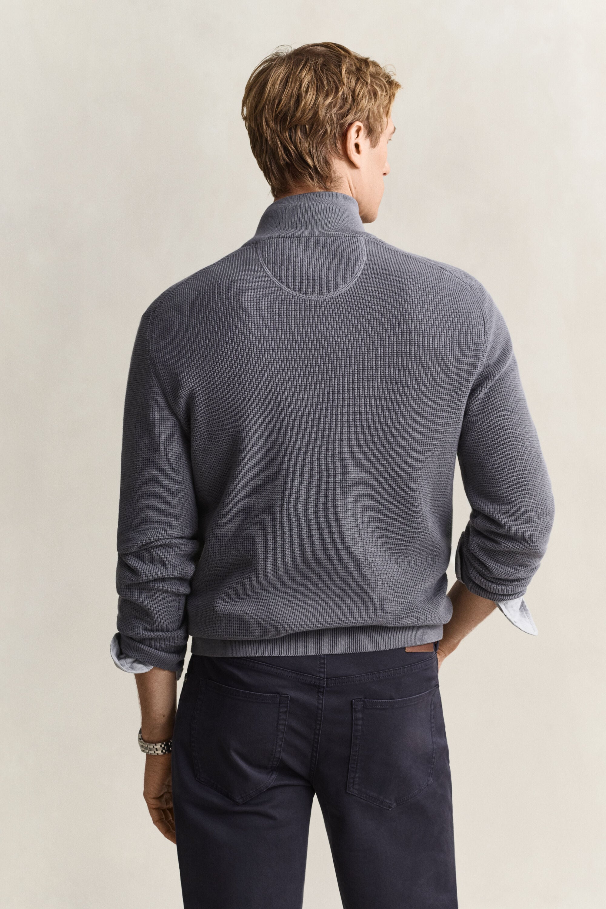 Pull à demi-zip en coton texturé
