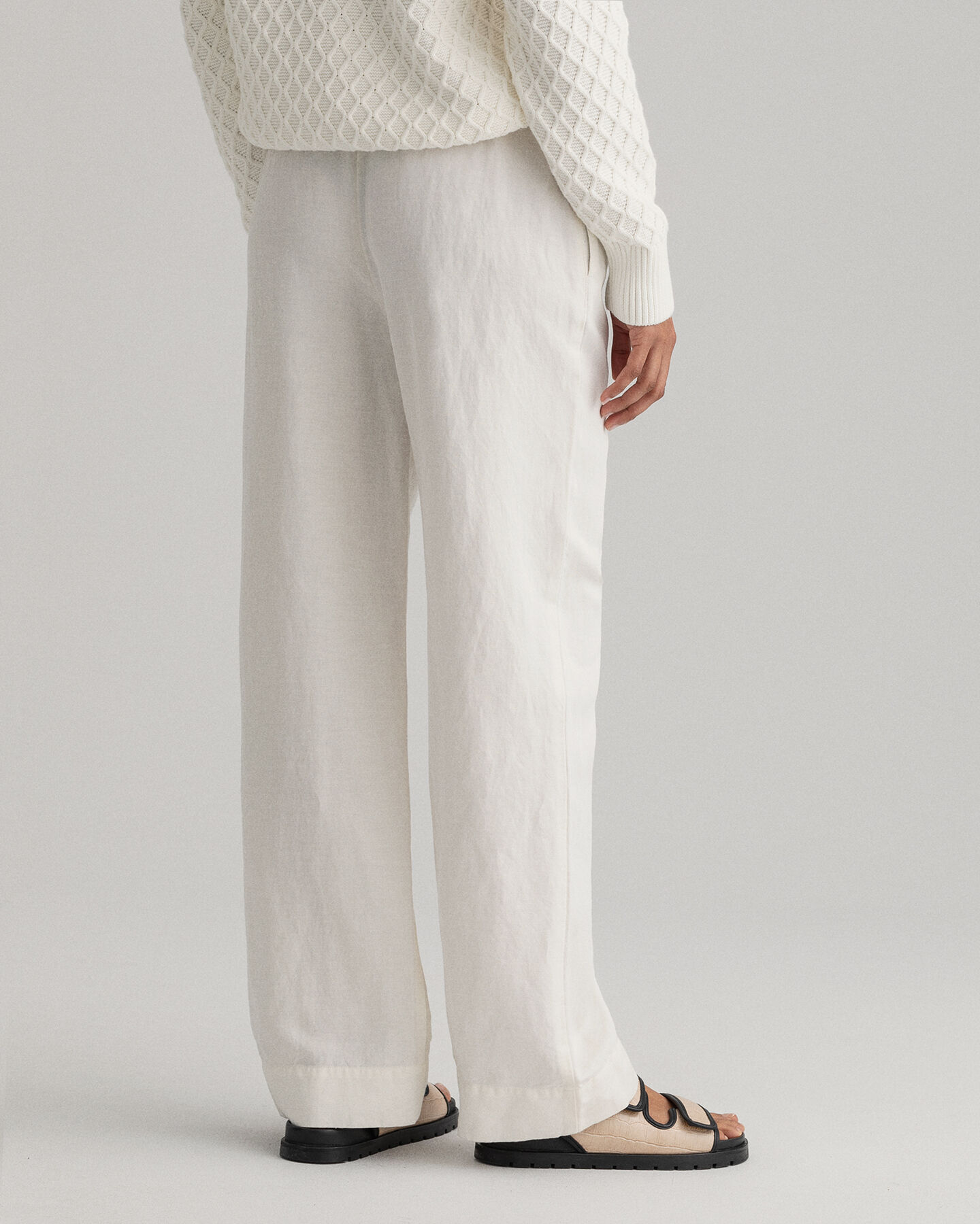 Pantalon à enfiler en lin et viscose