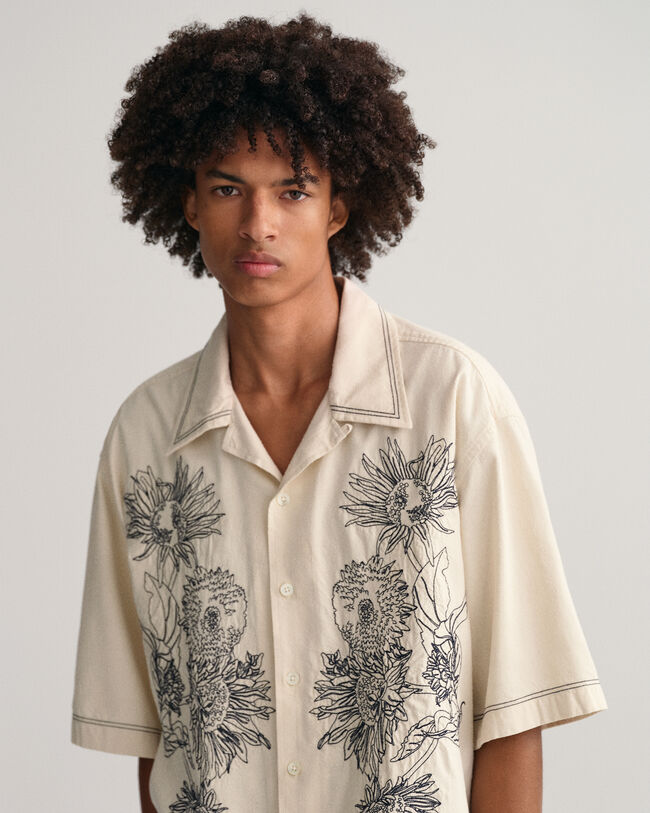 Chemise ultra-ample brodée à manches courtes