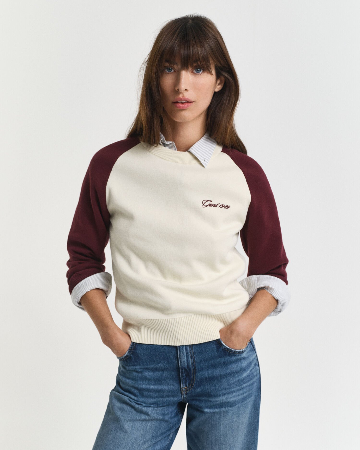 Pull col rond en colour-block