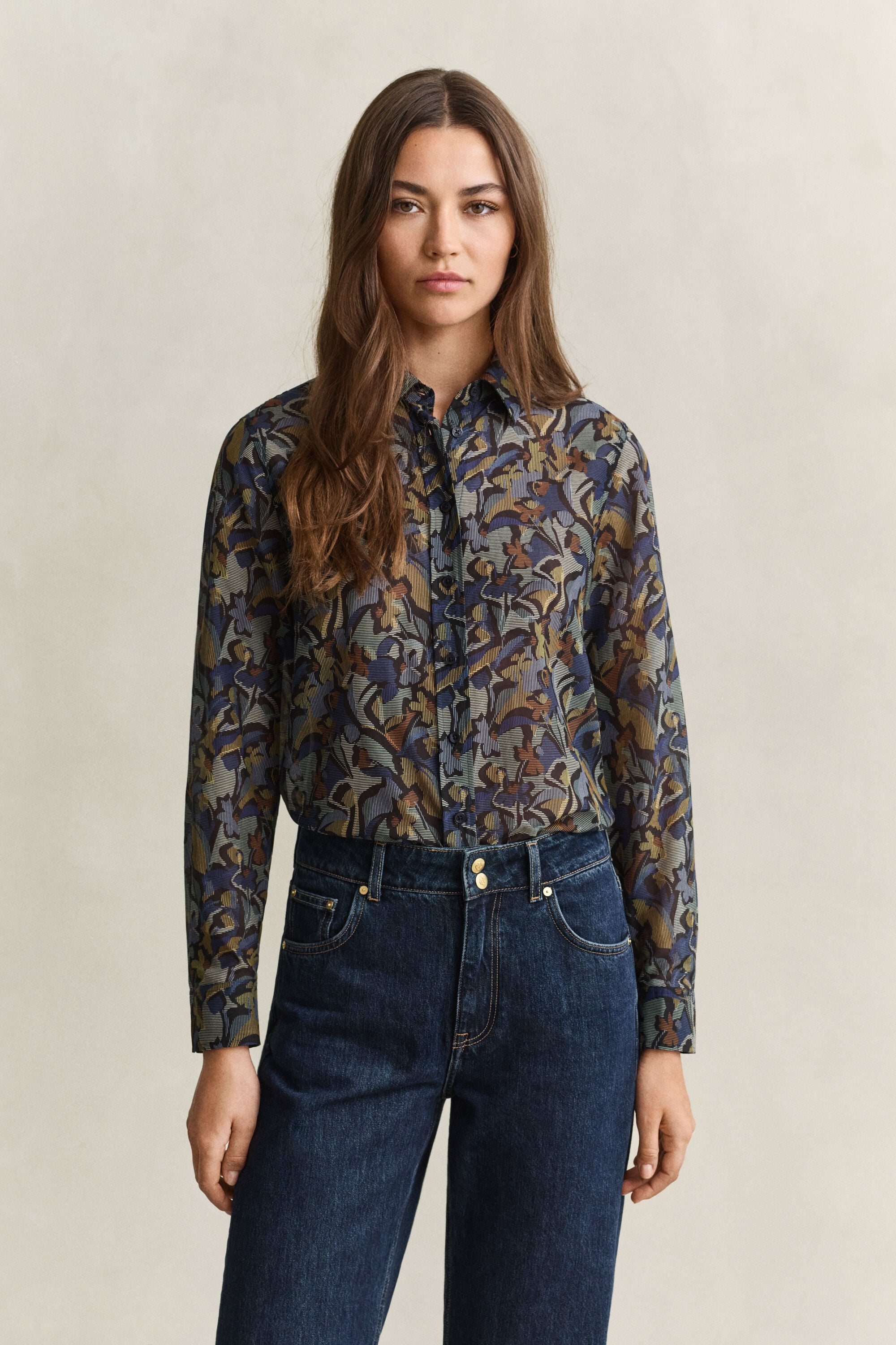 Chemise en coton et soie à motif imprimé