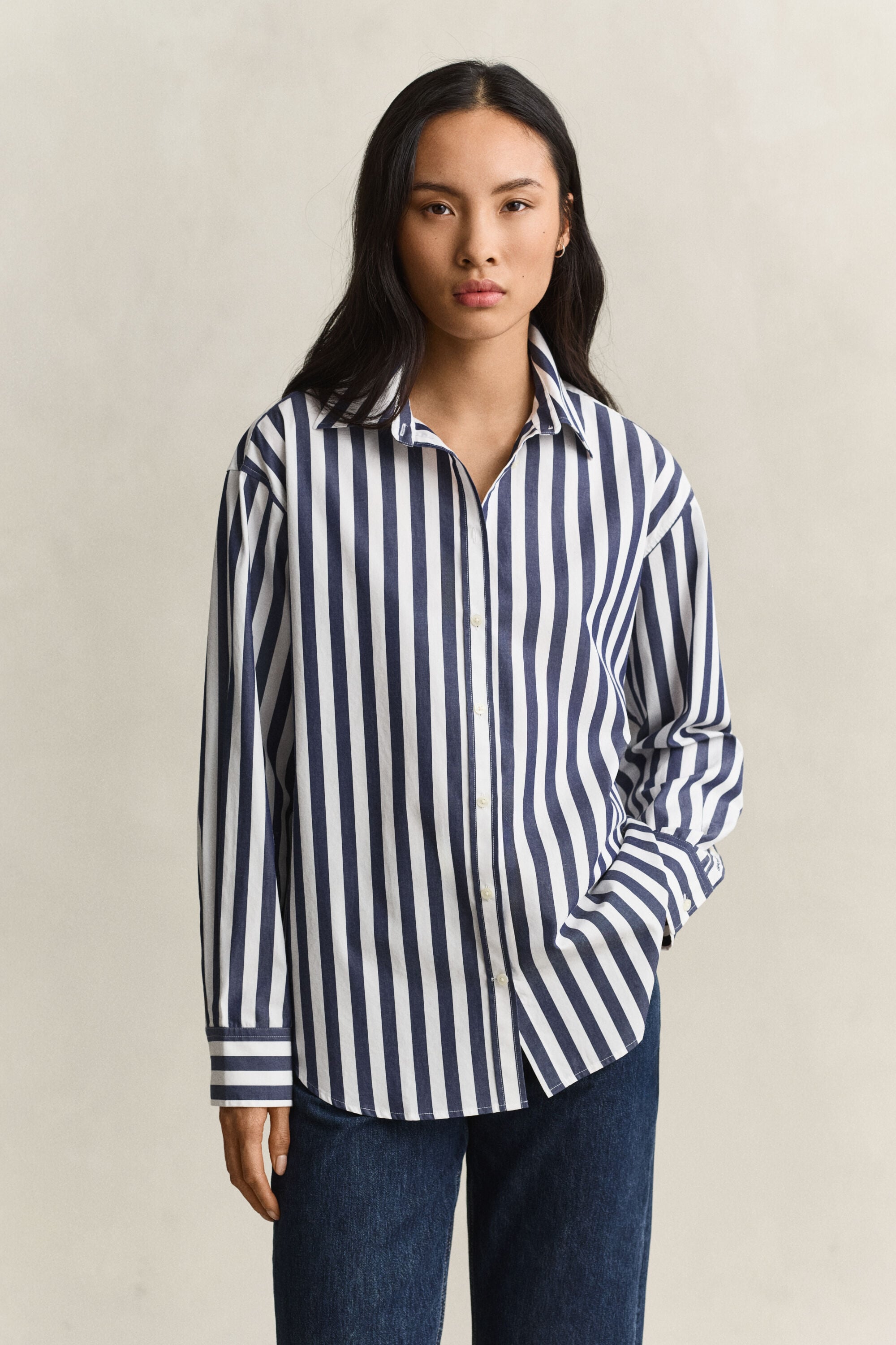 Chemise décontractée en popeline à rayures