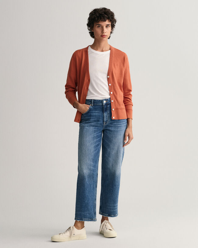 Cardigan col V en coton l&eacute;ger