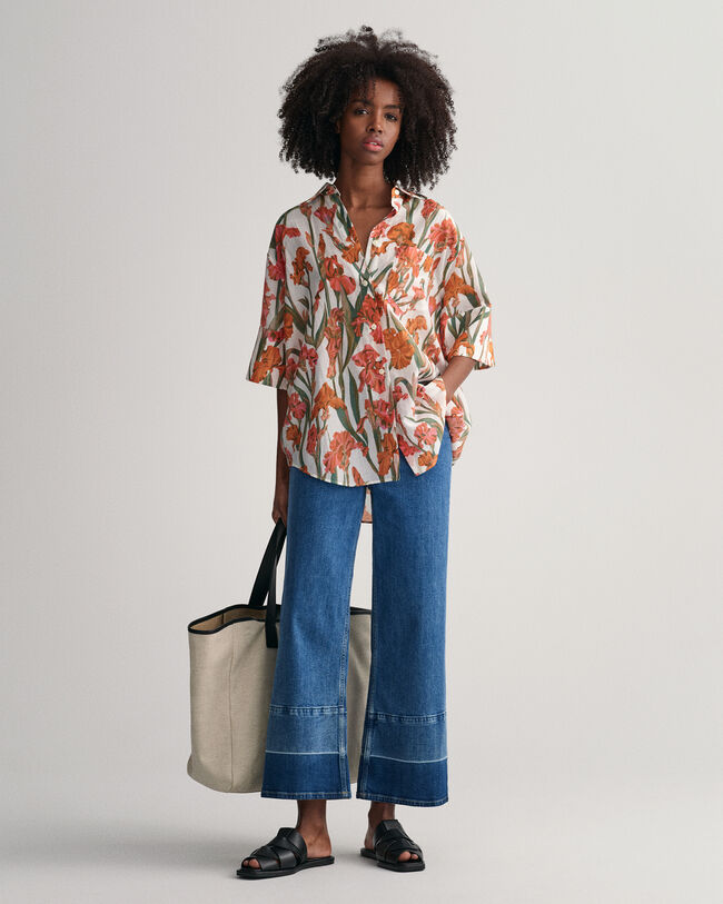 Chemise en coton et soie &agrave; manches courtes et imprim&eacute; Iris