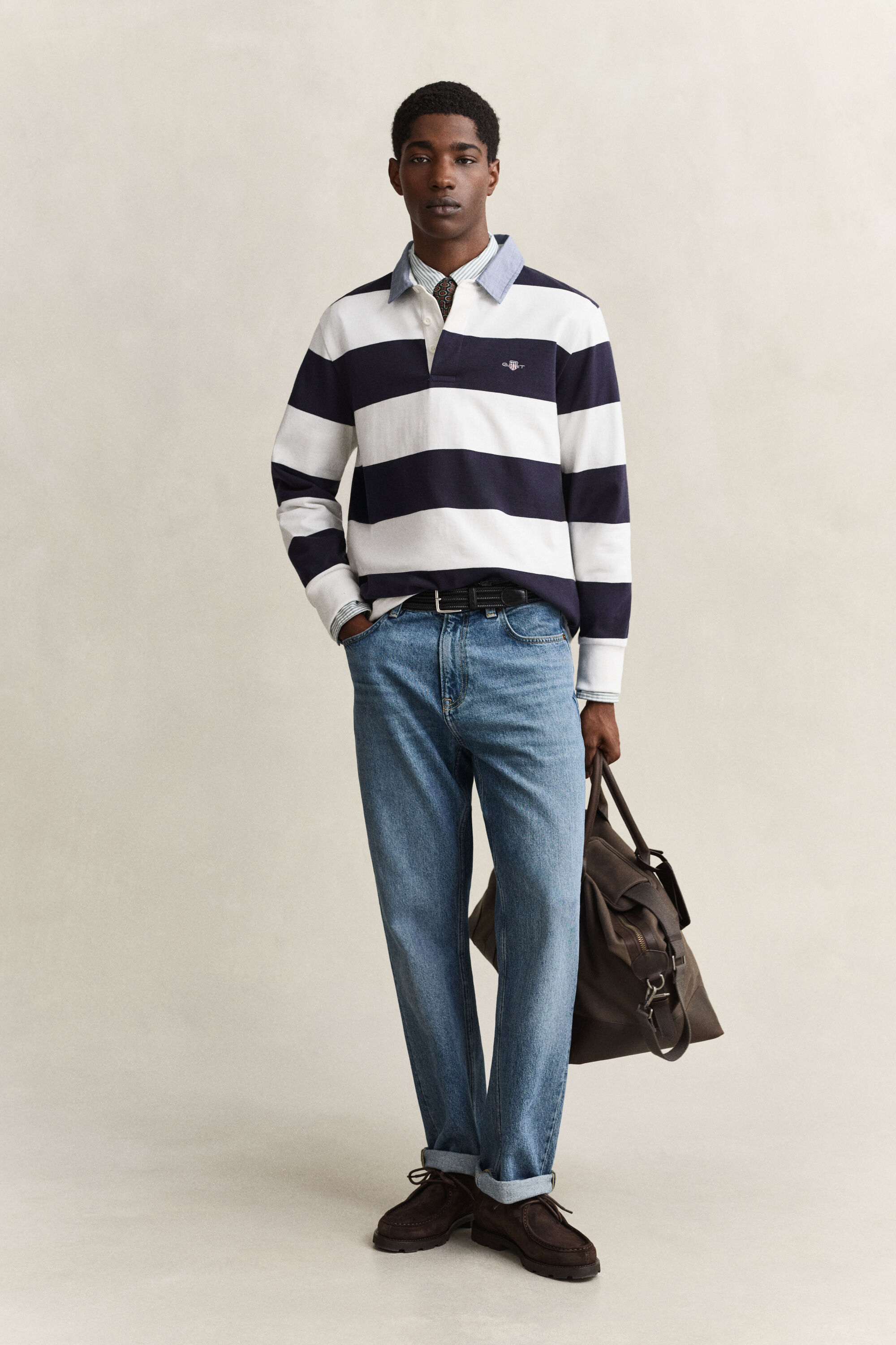 Heavy Rugger à rayures avec col en chambray