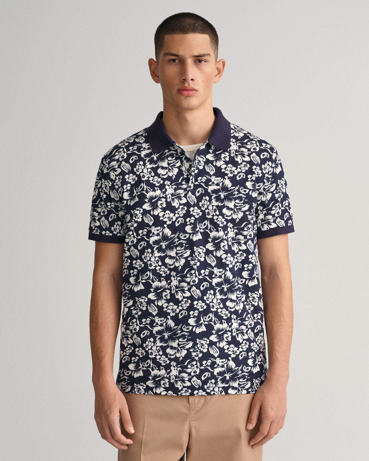 Polo en coton piqué à imprimé floral