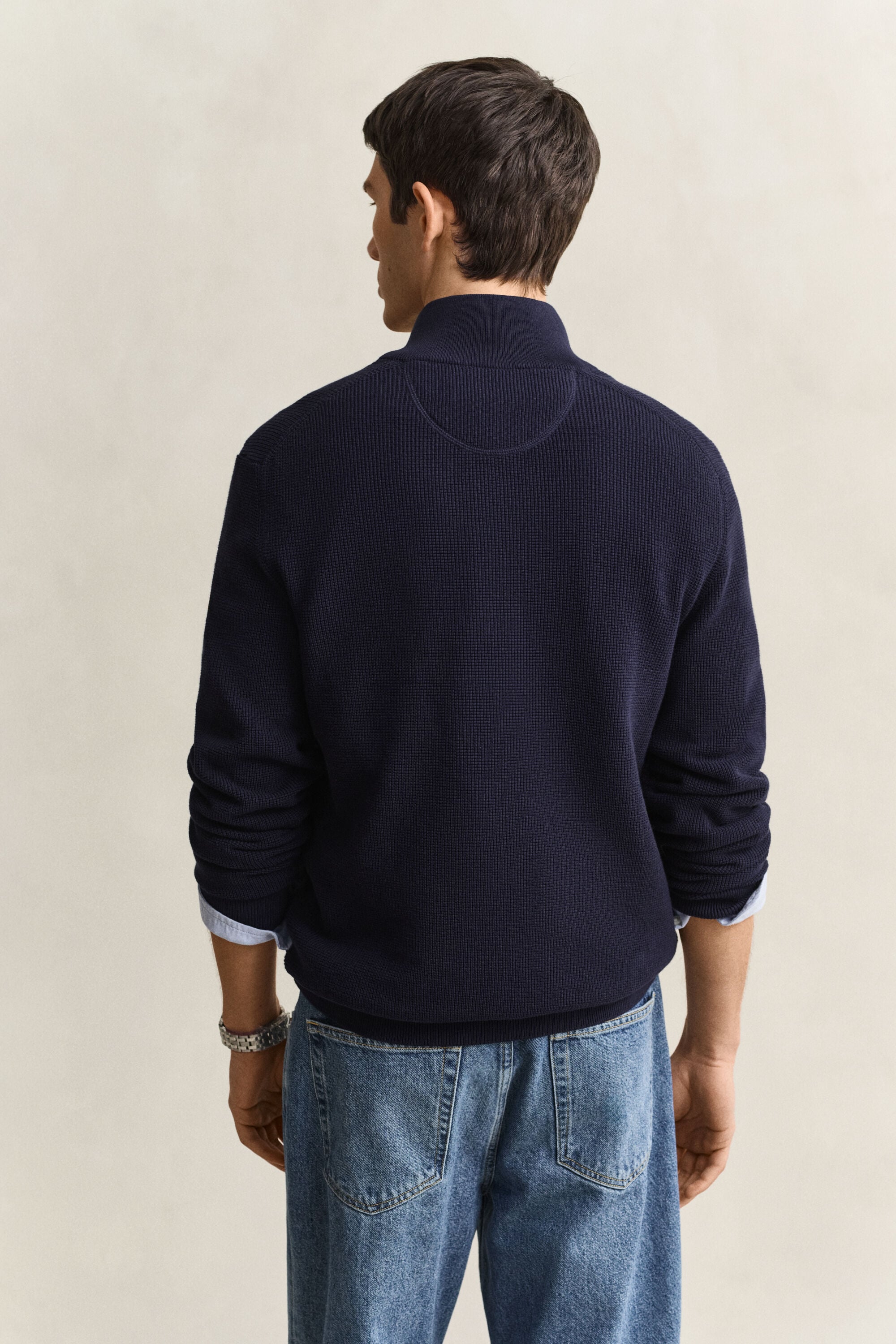 Pull à demi-zip en coton texturé