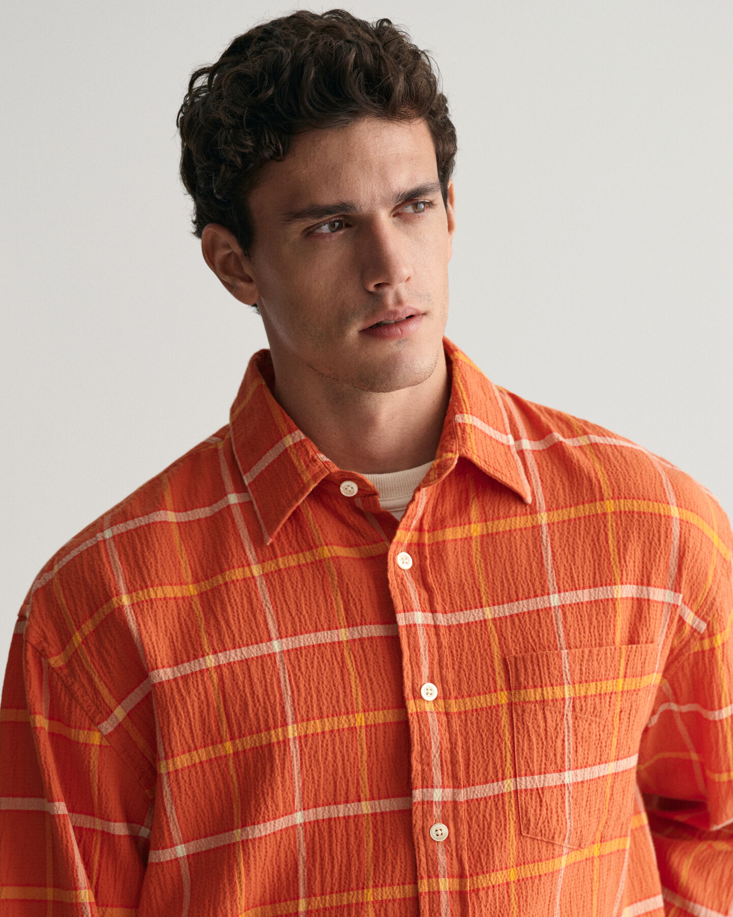 Chemise ultra-ample texturée à carreaux