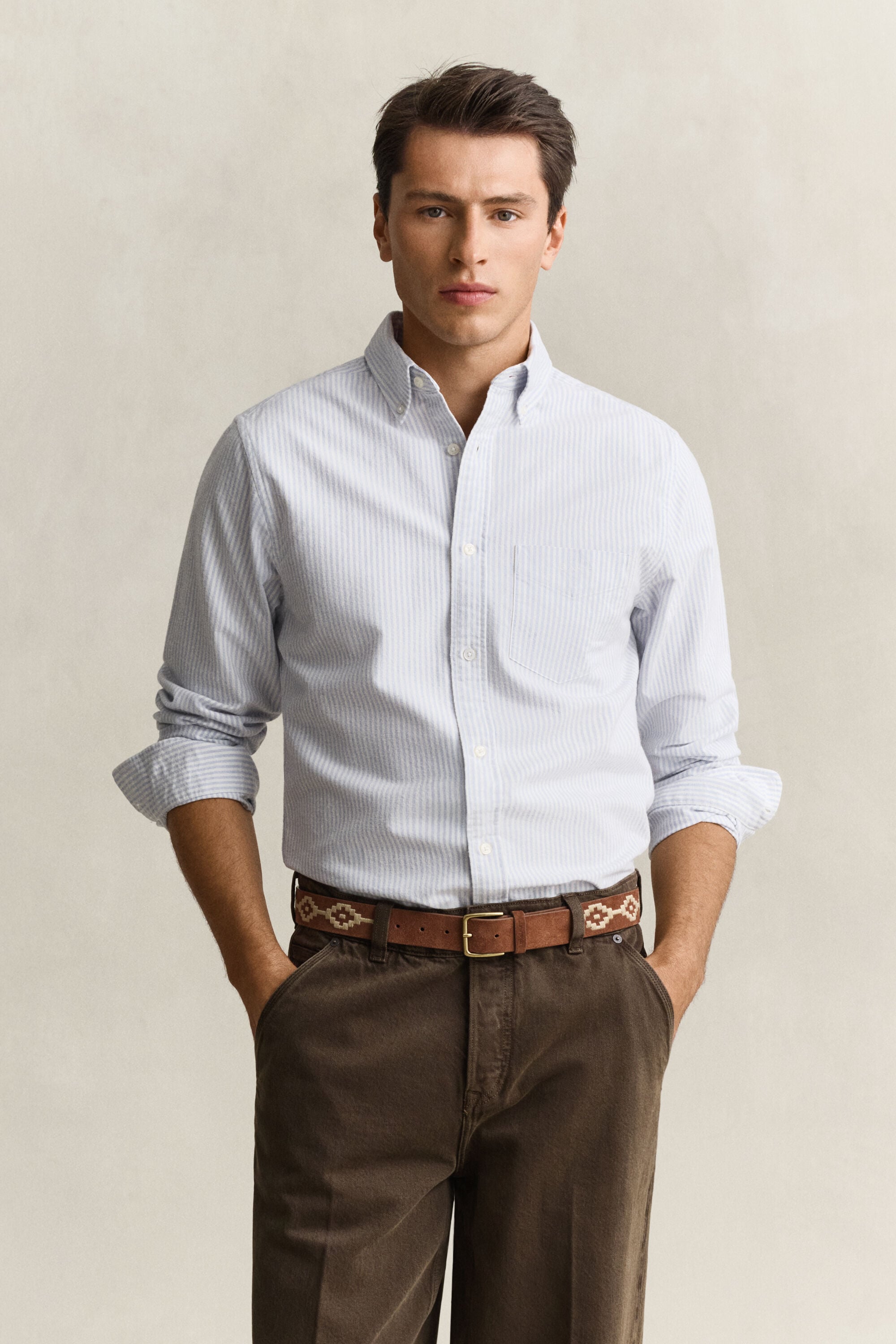 Chemise en coton Oxford brossé avec rayures
