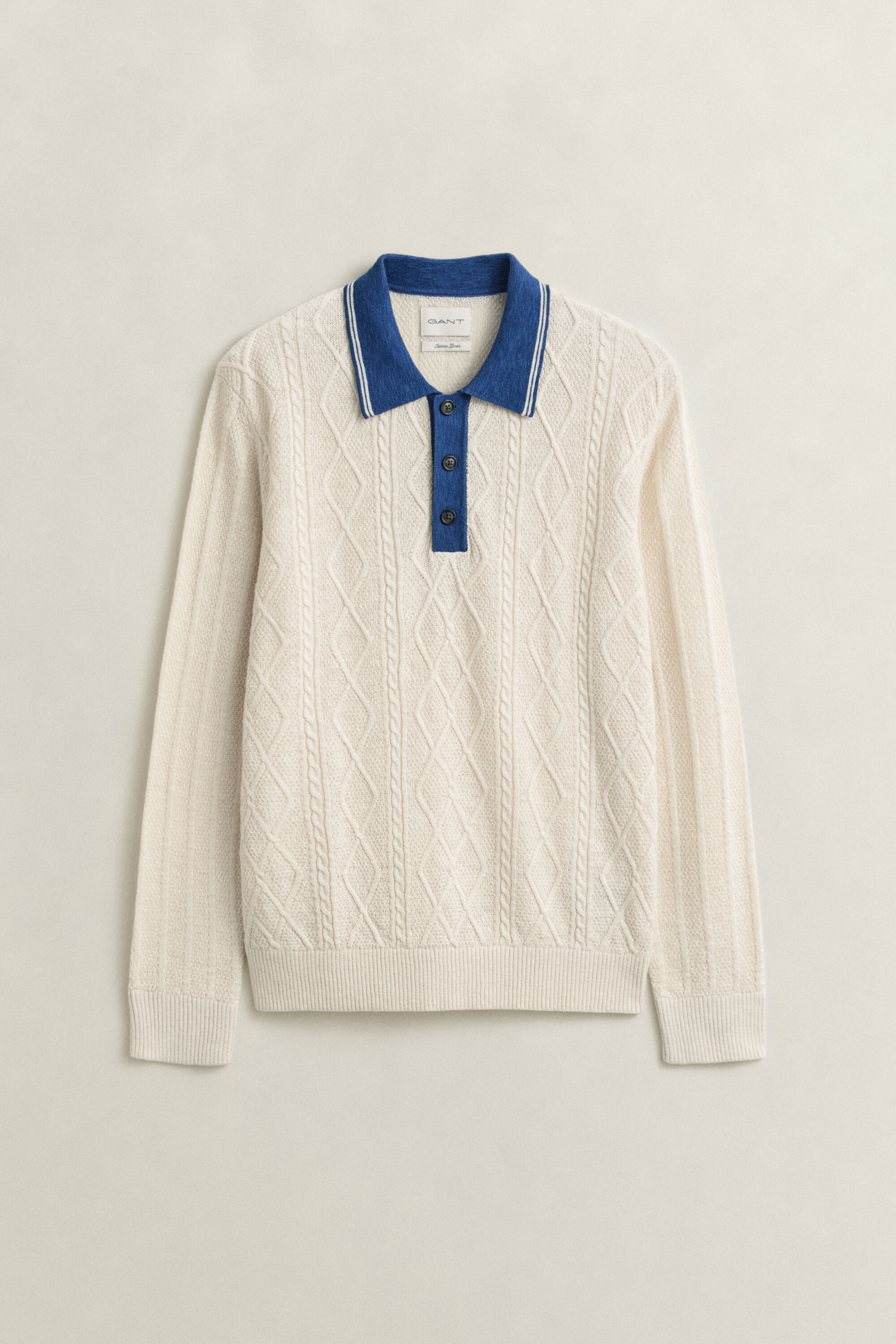 Pull façon polo en maille torsadée