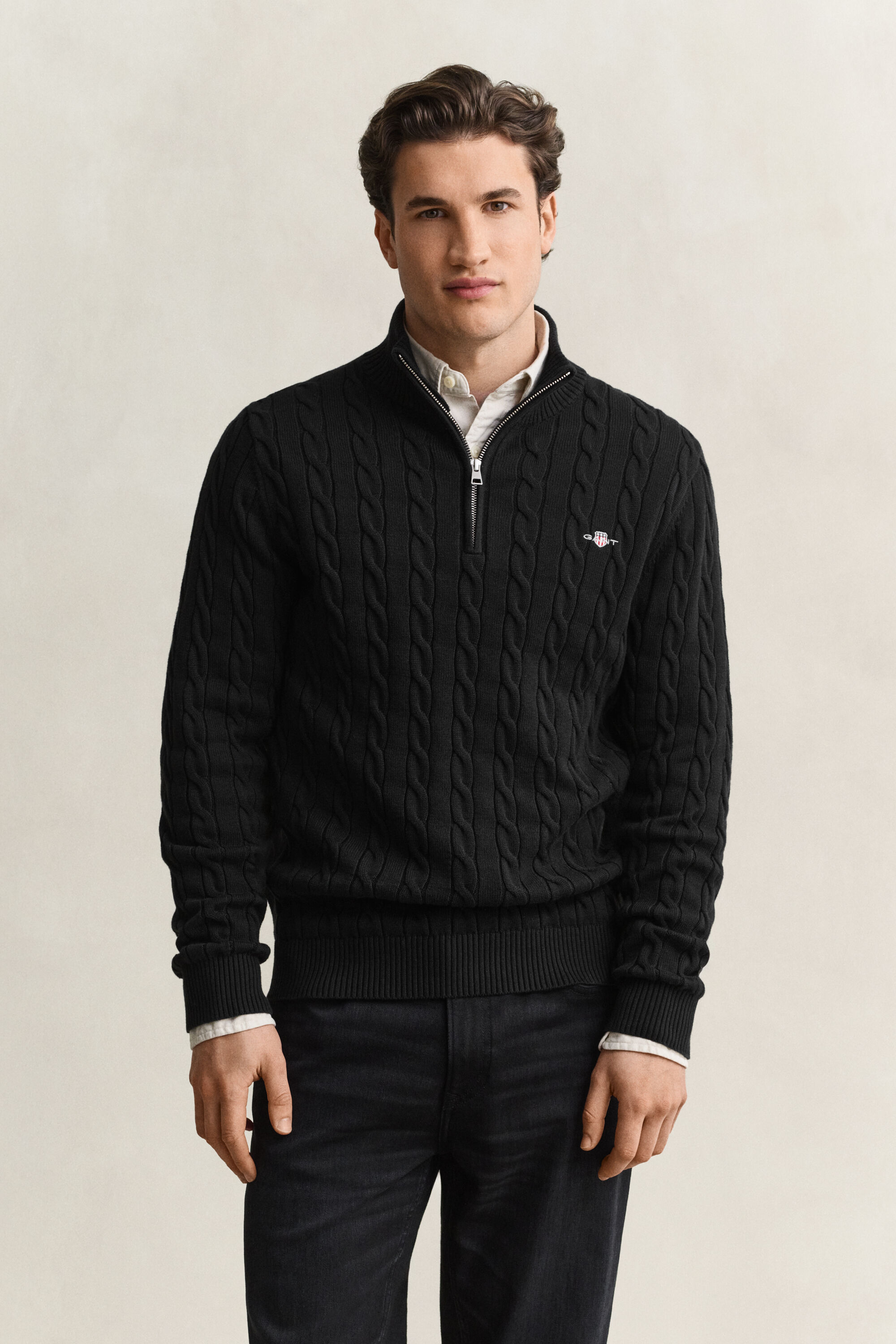 Pull à demi-zip en maille de coton torsadée