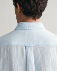 Chemise regular fit textur&eacute;e en coton et lin &agrave; manches courtes