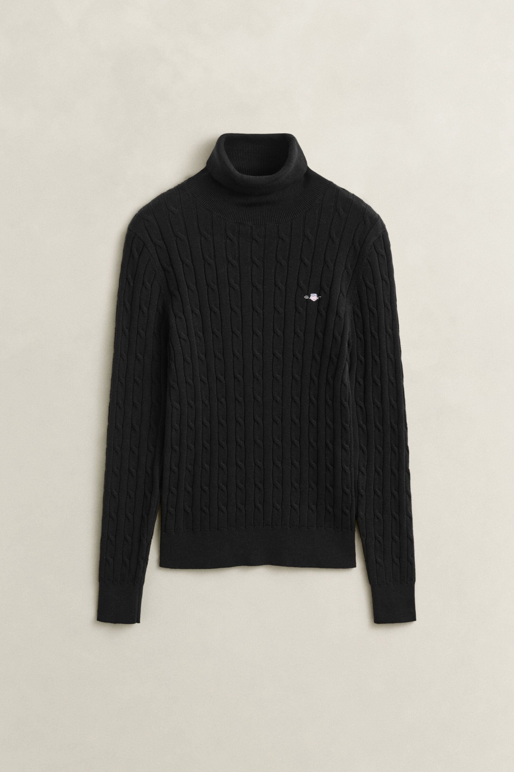 Pull col roulé en maille de coton stretch à torsades