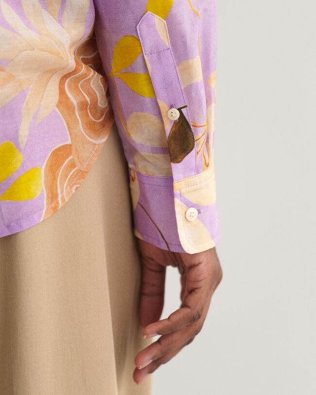 Chemise regular fit en coton et soie &agrave; imprim&eacute; floral