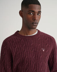 Pull ras du cou en laine d'agneau &agrave; torsades