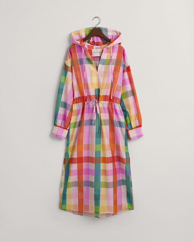 Robe en coton et soie &agrave; carreaux multicolores