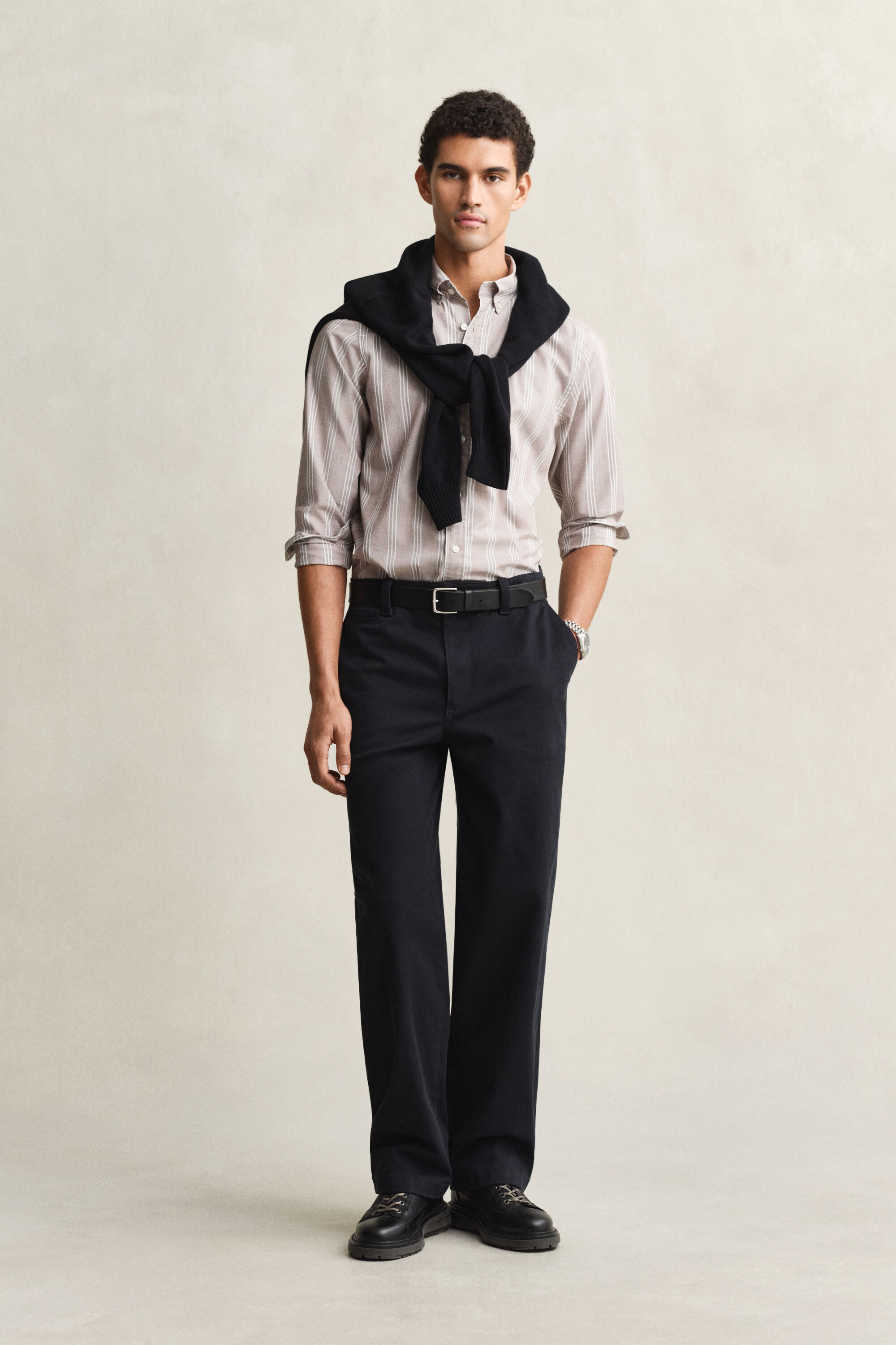 Chemise coupe regular en popeline à rayures en fil-à-fil
