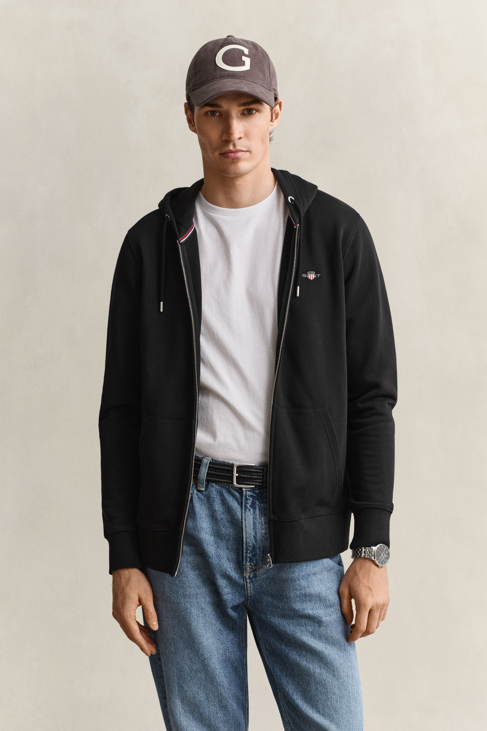 Sweat à capuche zippé avec écusson