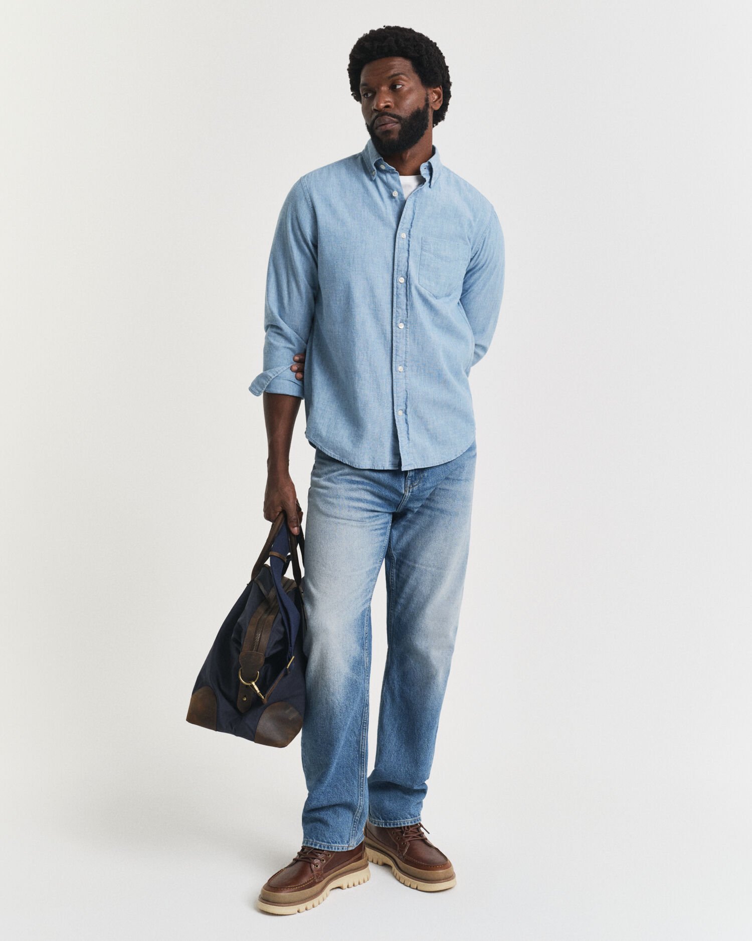 Chemise coupe regular en chambray indigo