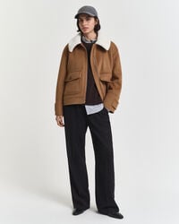 Pull col rond en maille torsadée en laine d'agneau