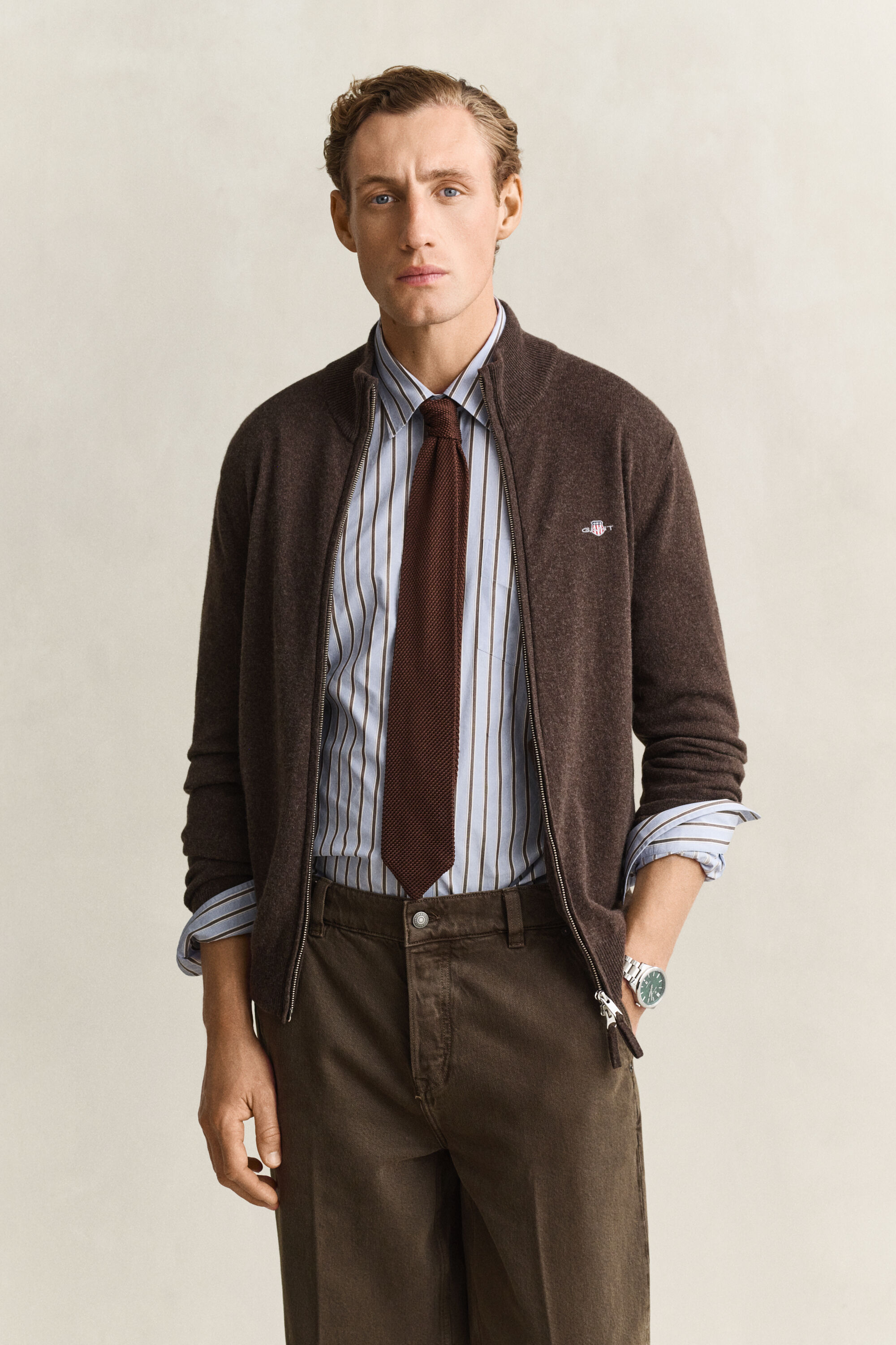 Cardigan zippé en laine d’agneau