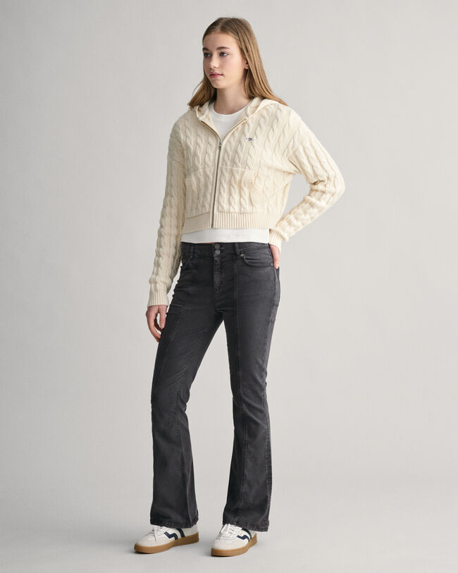 Sweat &agrave; capuche court zipp&eacute; en maille torsad&eacute;e Shield Teen Girls