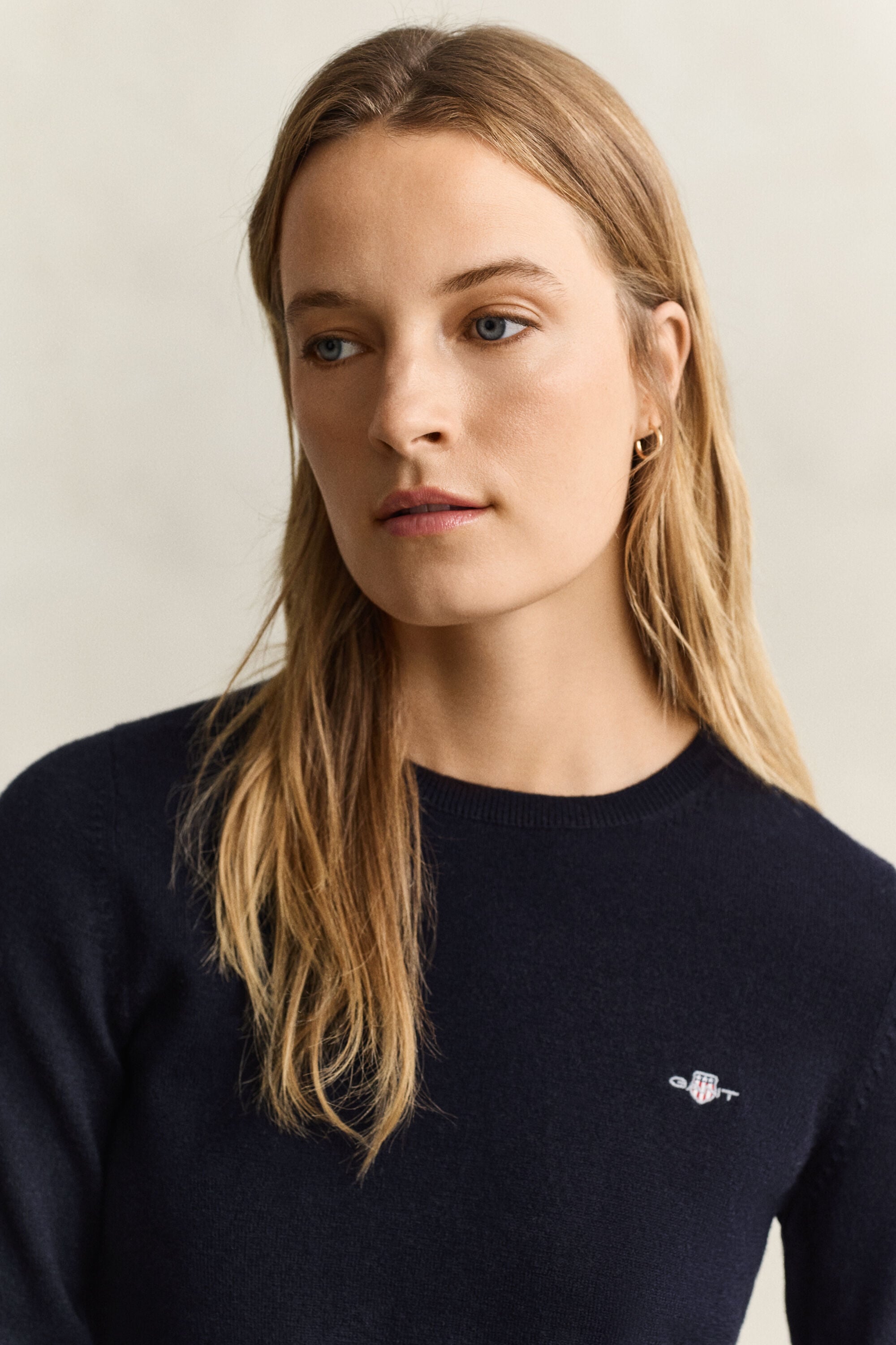 Pull col rond en laine et coton