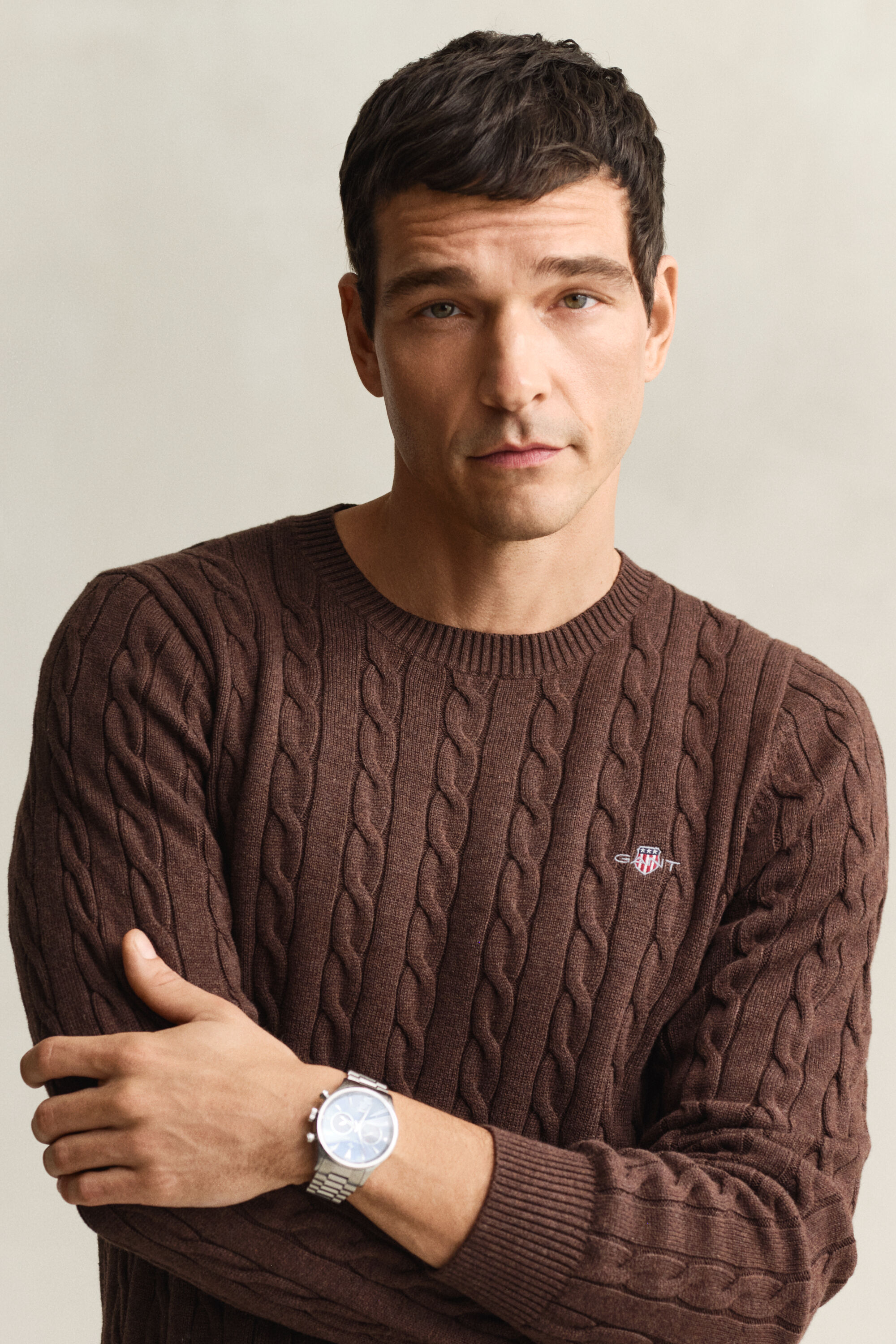 Pull col rond en maille de coton torsadée