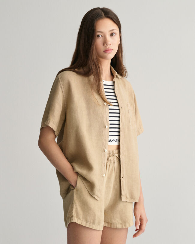 Chemise en lin &agrave; manches courtes Teens