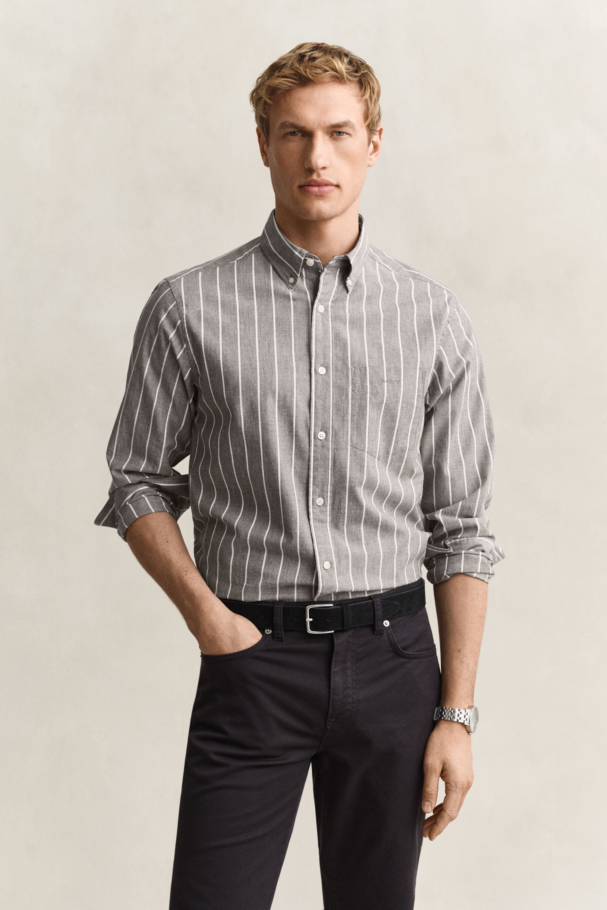 Chemise à rayures en popeline chinée