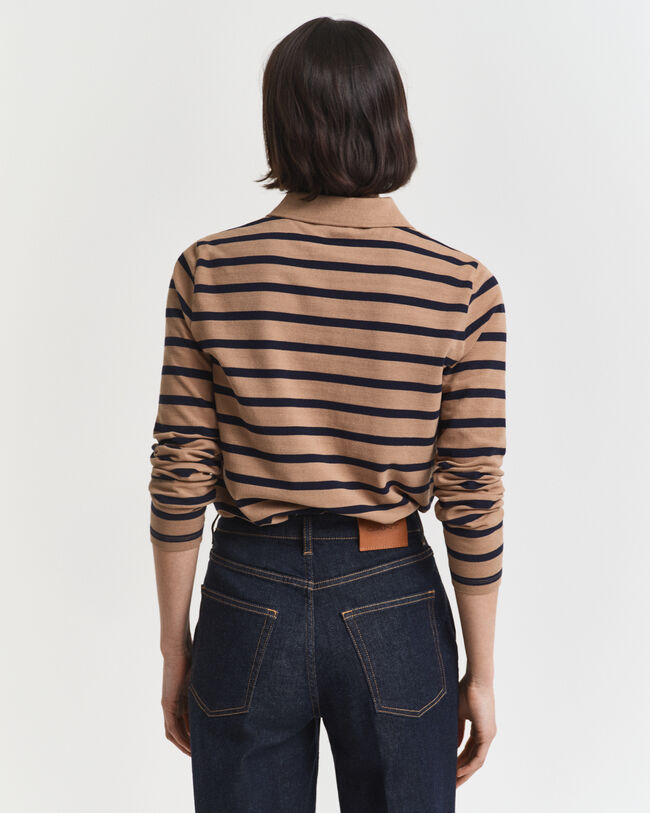 Polo en coton piqué à manches longues Breton Striped