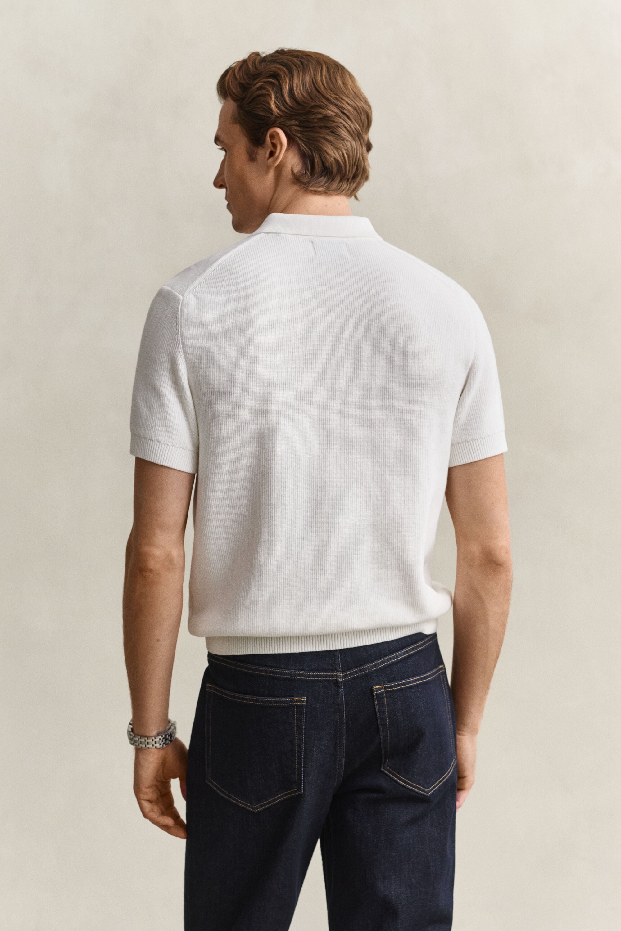Pull façon polo en coton côtelé