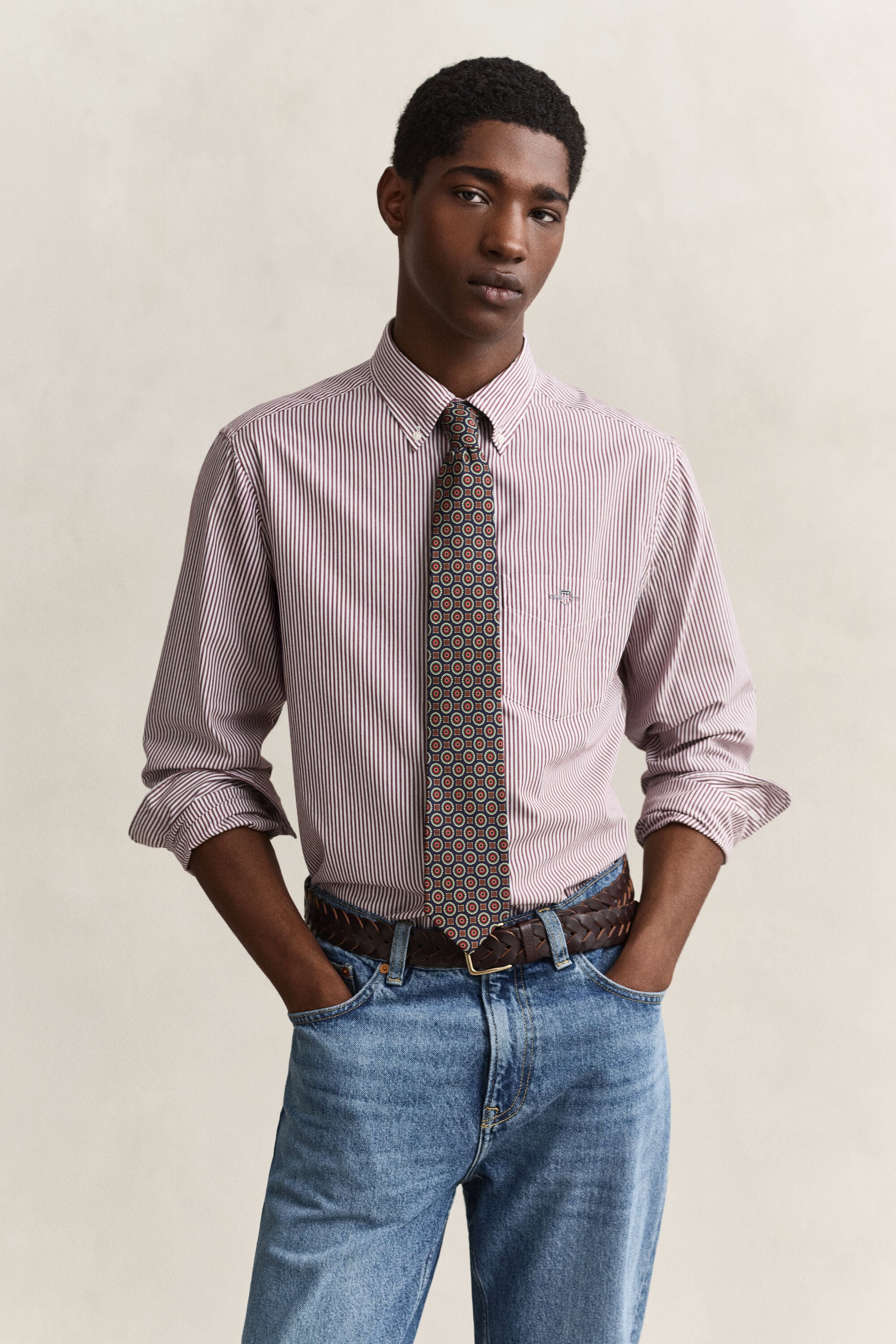 Chemise regular en popeline à rayures classique