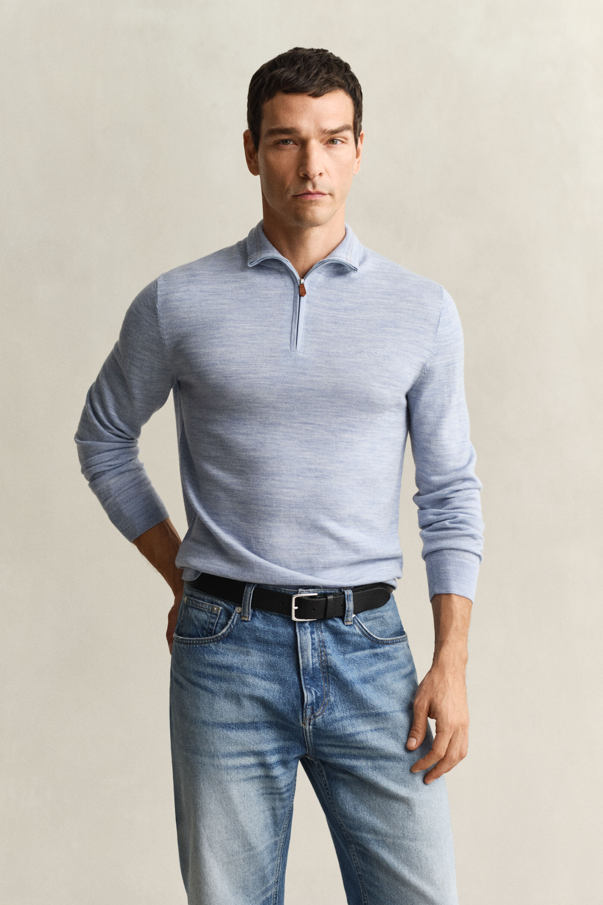 Pull à demi-zip en laine mérinos extrafine