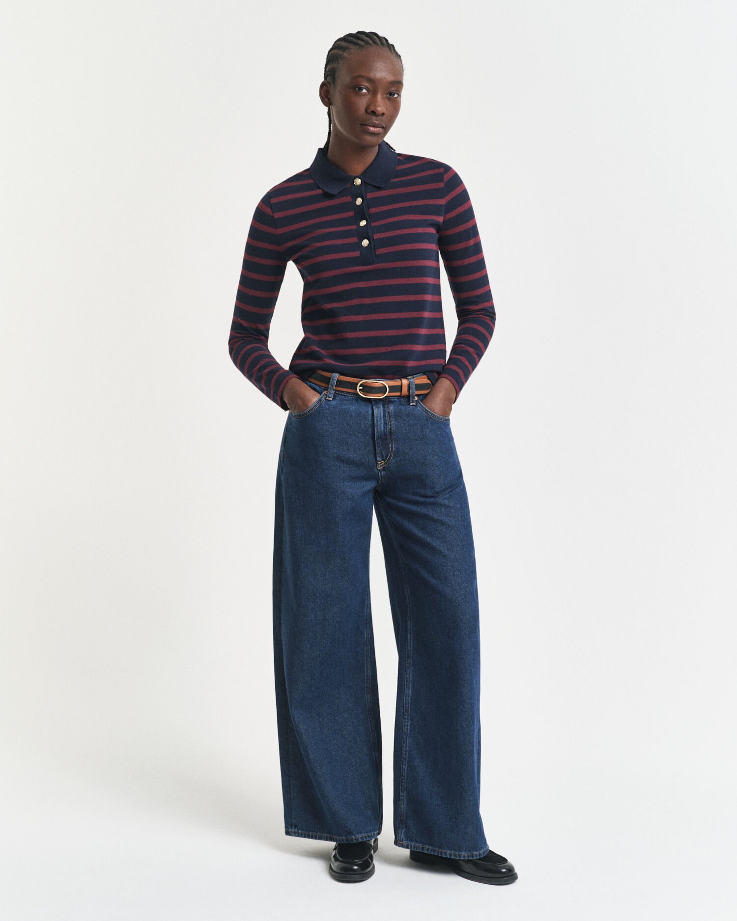 Polo en coton piqué à manches longues Breton Striped