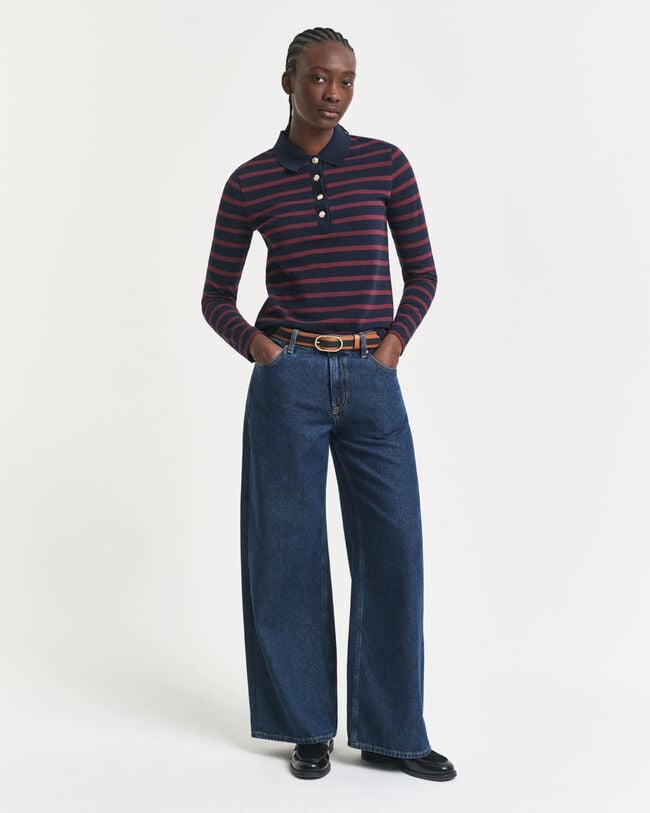 Polo en coton piqué à manches longues Breton Striped