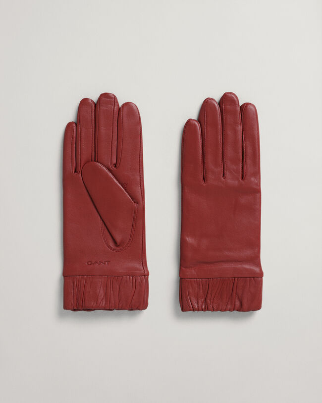 Gants en cuir avec poignets fronc&eacute;s