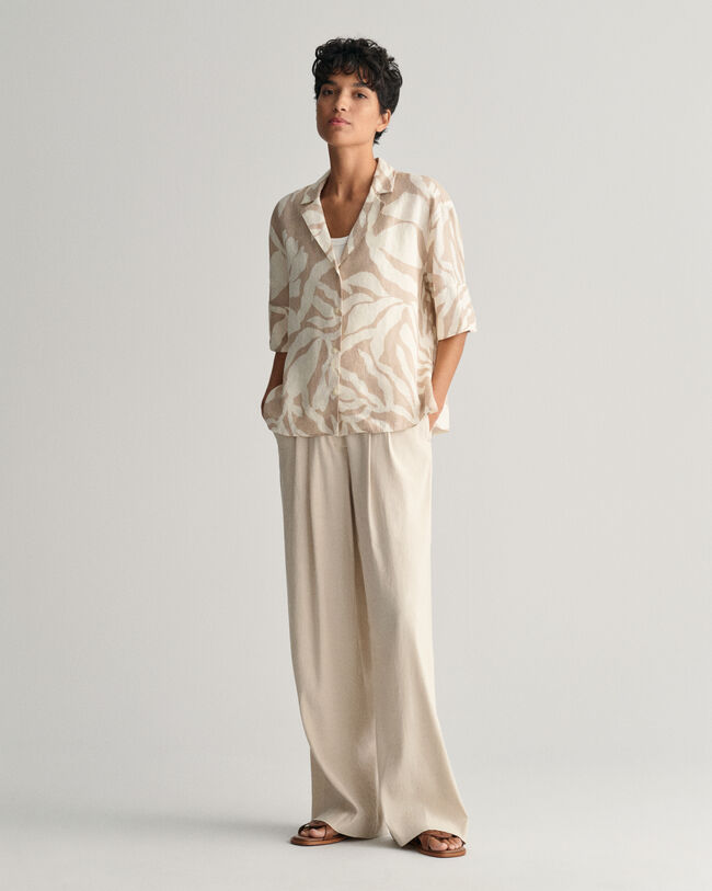 Chemise relaxed fit en lin &agrave; manches courtes Palm Print