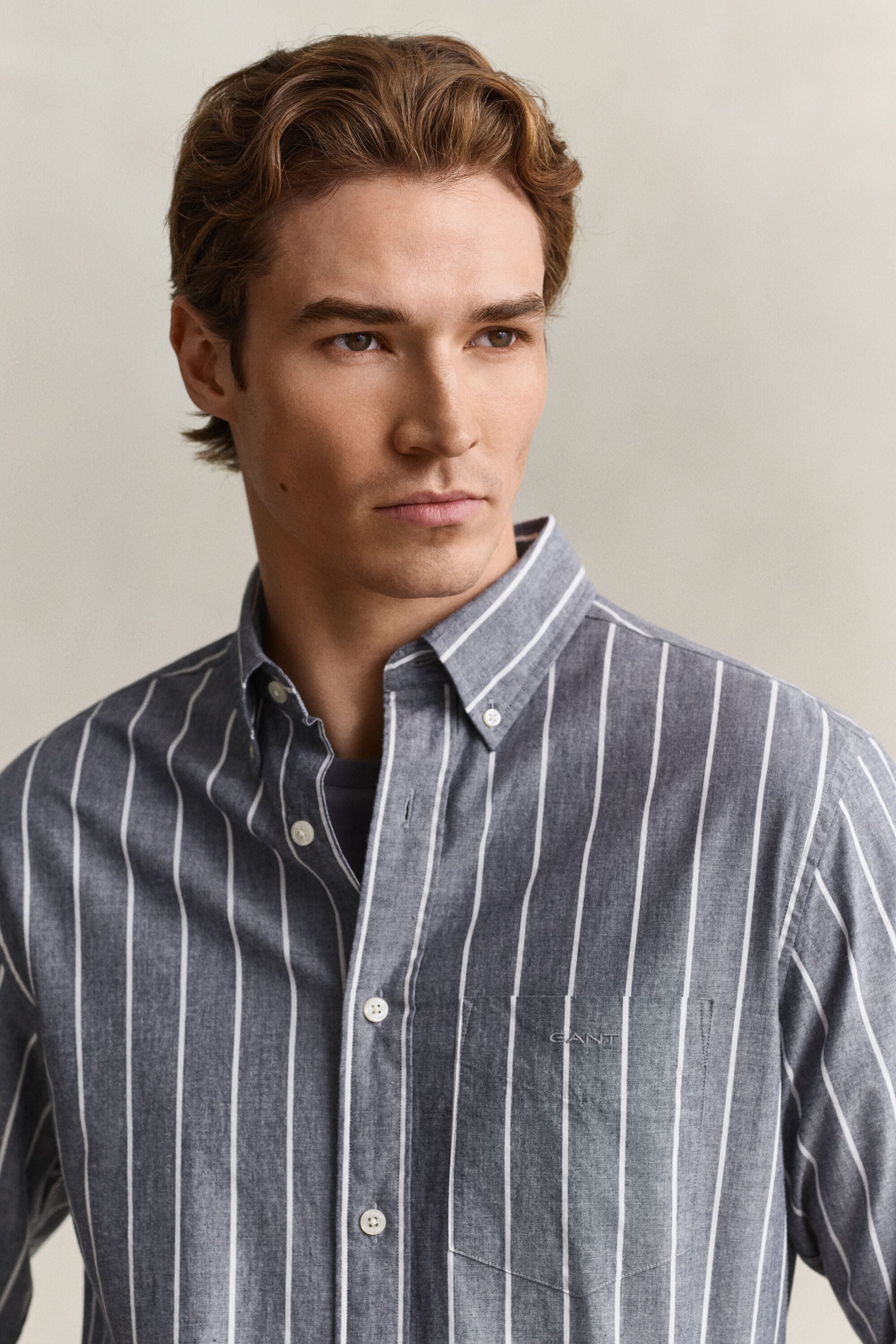 Chemise à rayures en popeline chinée