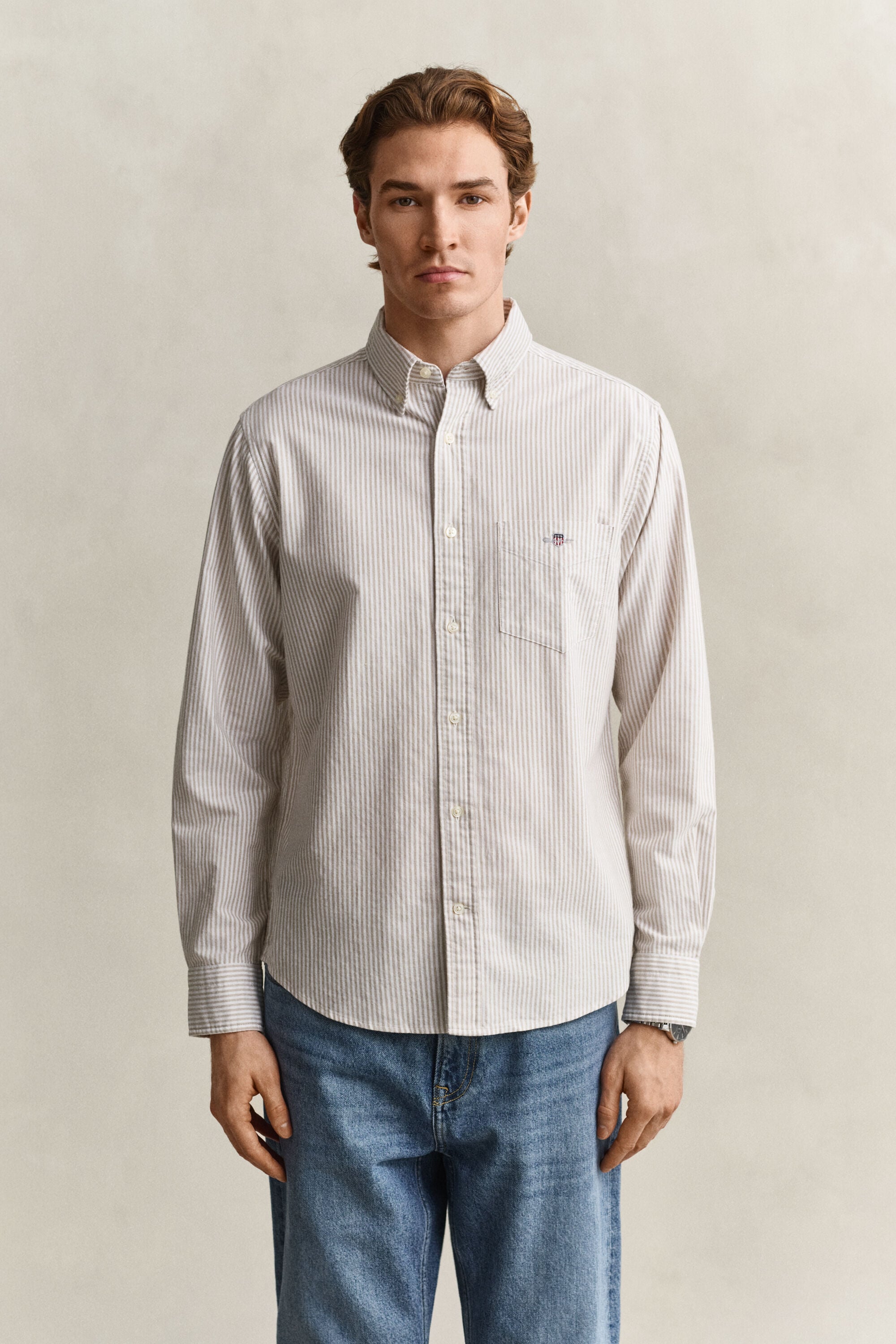 Chemise en coton Oxford classique à rayures Banker