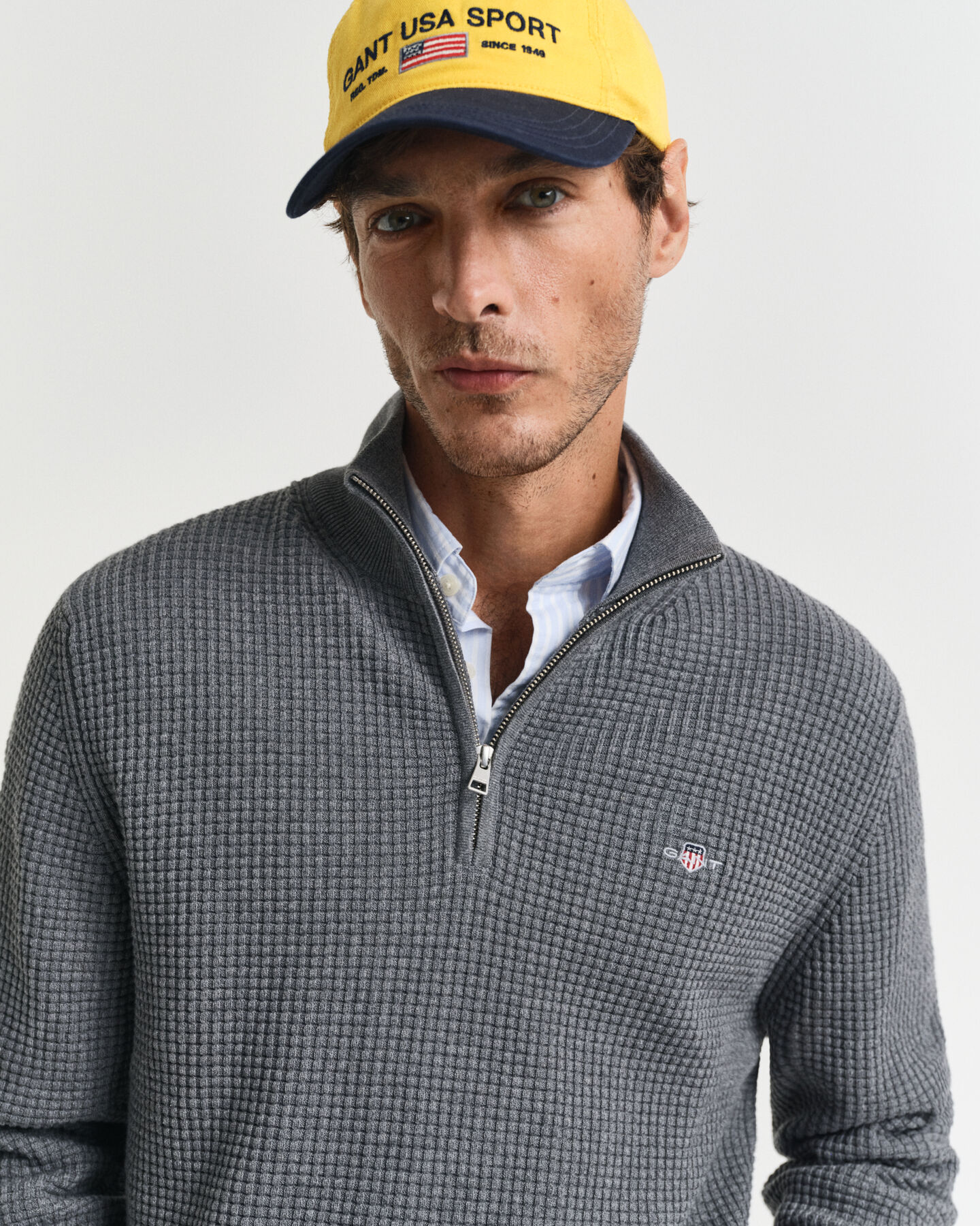 Pull à demi-zip en coton texturé