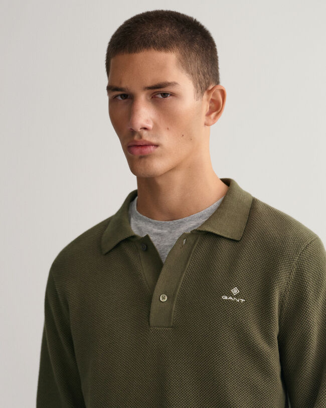 Pull fa&ccedil;on polo en coton piqu&eacute;