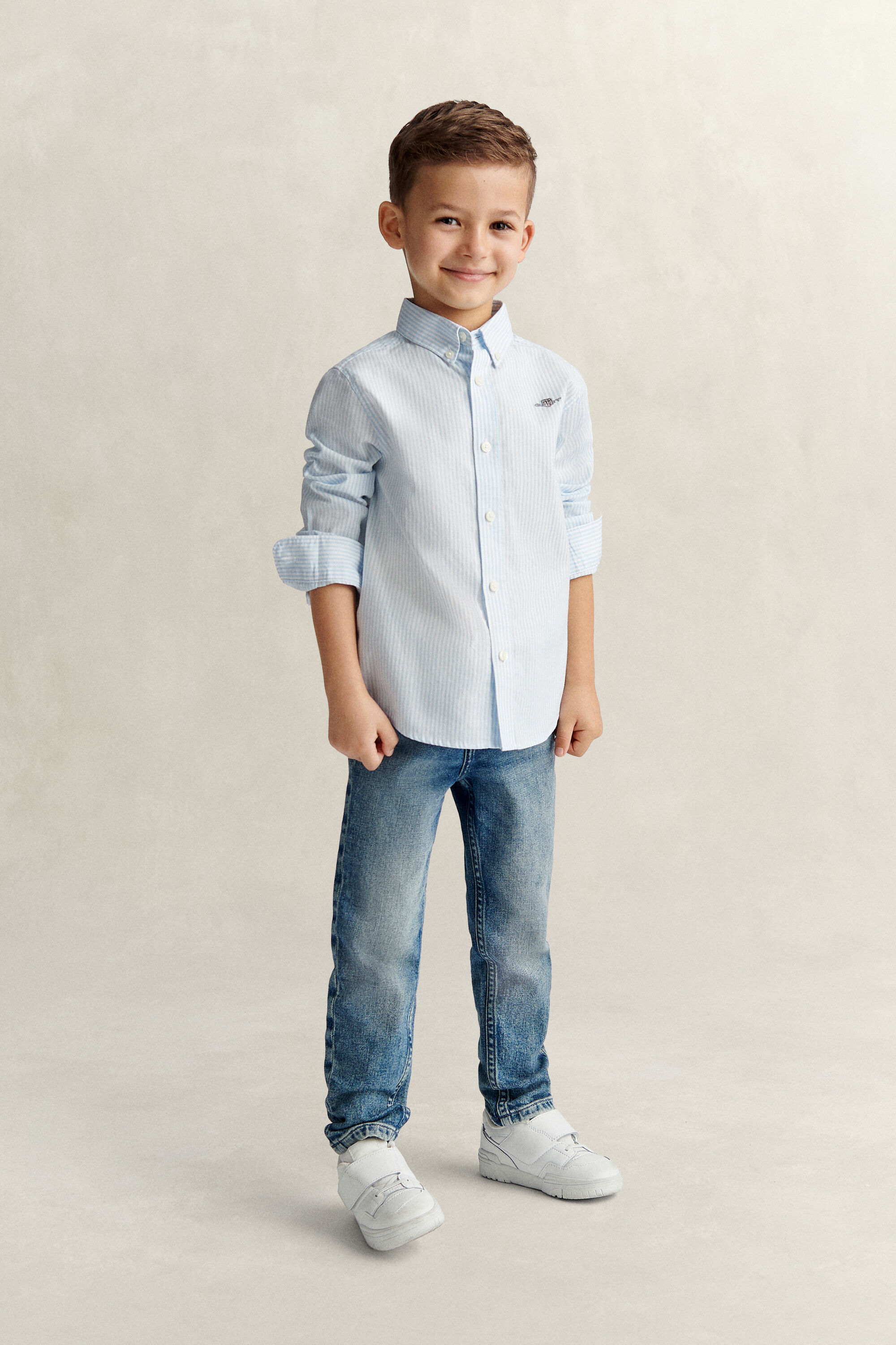 Chemise en coton Oxford à rayures avec écusson Garçon