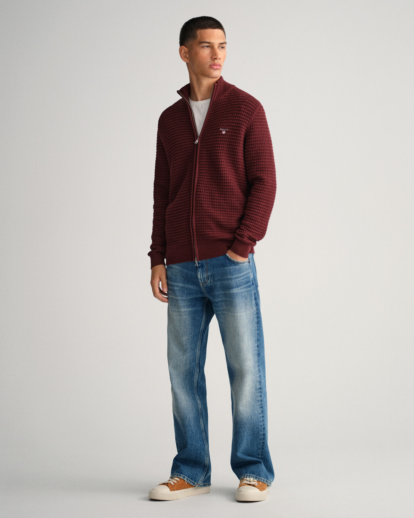 Pull zippé en coton Texture