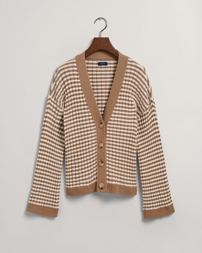 Cardigan col V en coton c&ocirc;tel&eacute; &agrave; rayures