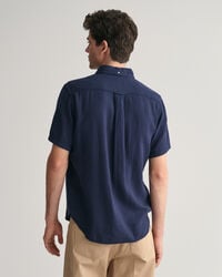 Chemise regular fit textur&eacute;e en coton et lin &agrave; manches courtes