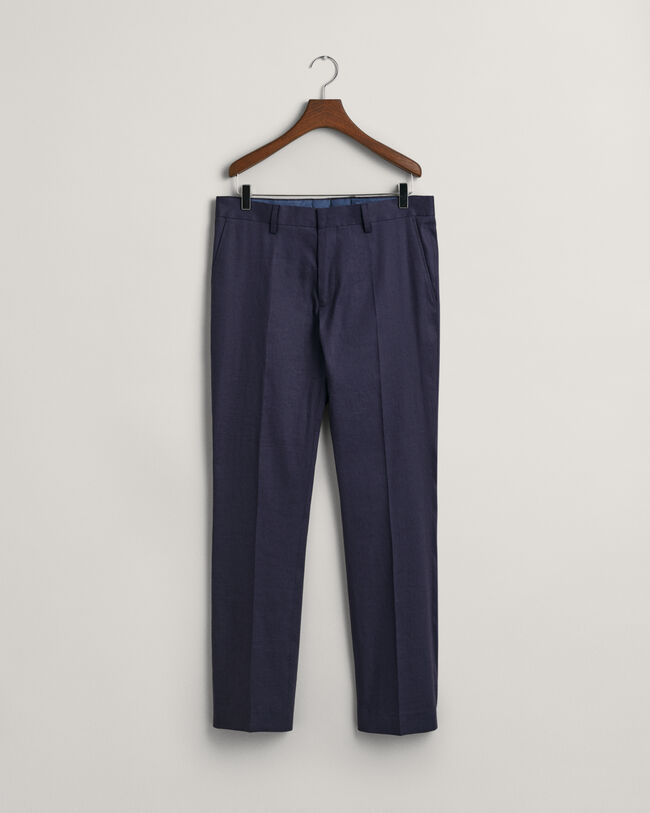 Pantalon de costume slim fit en coton et lin
